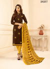 Brown Colour Designer Latest Fancy Casual Wear Cotton Jacquard Embroidered Dress Material Collection 26257